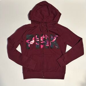 Victoria’s Secret PINK Floral Logo Full Zip Hoodie XS
